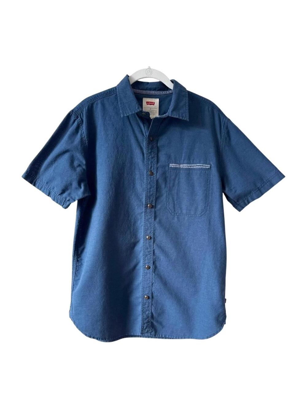 Levi's Cotton Camp Collar Button-Down Shirt Men's Short Sleeve Blue Casual Retro